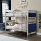 Varian - Twin Over Twin Bunk Bed - Blue Velvet & Silver Finish