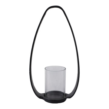 Tall Rounded Lantern With Glass - Black