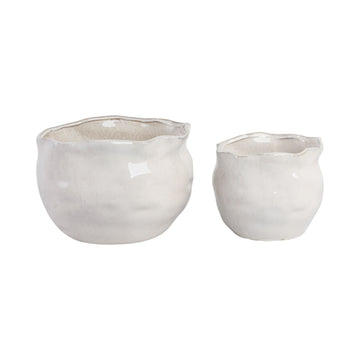 9" / 12" Round Wavy Edge Planters (Set of 2) - White