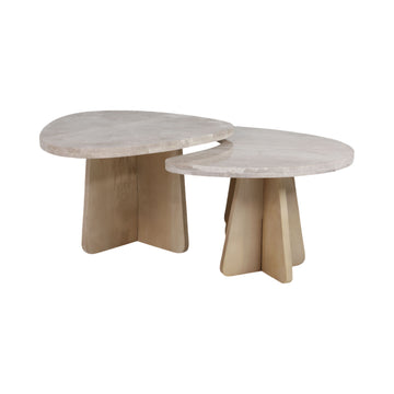 20" / 40" Corvus Marble And Wood Coffee Table (Set of 2) - Light Brown