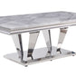 Satinka - Coffee Table - Light Gray Printed Faux Marble & Mirrored Silver Finish