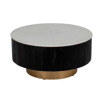 Gold Pedestal Coffee Table Marble Top 34" - White / Black