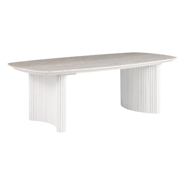 Catalina Travertine And Fluted Wood Coffee Table - Ivory