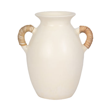 12" Terracotta Eared Vase - White