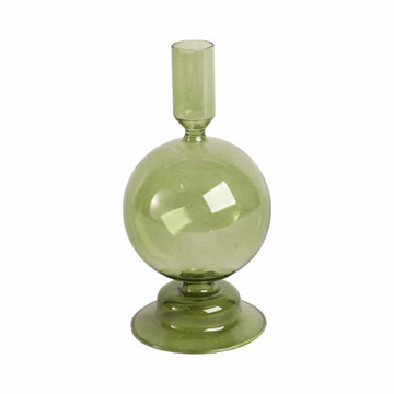 Glass Bubble Taper Candle Holder 7" - Olive