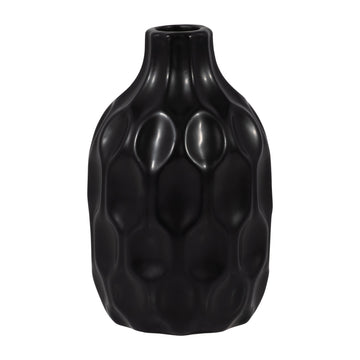 Ceramic Honeycomb Dimpled Vase 8" - Black