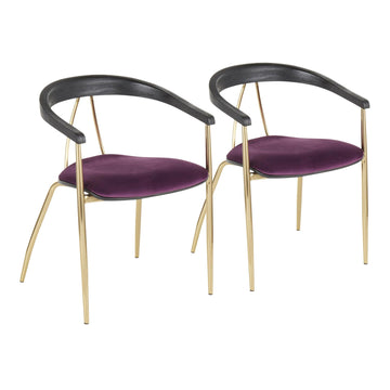 Vanessa - Chair - Gold Metal And Purple Velvet With Black Wood Accent (Set of 2)