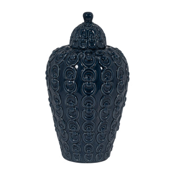 Ceramic 12" Chain Texture Jar - Navy