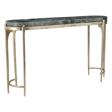 Cando Malachite Top Console Table - Gold / Dark Green