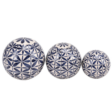 Ceramic Abstract Orbs 4/5/6" (Set of 3) - Blue