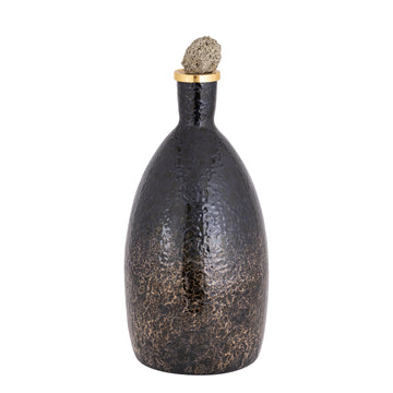 20" Arielle Large Pyrite Stone And Glass Bottle - Black