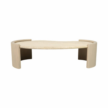 16" Leiona Travertine And Wood Coffee Table - Beige