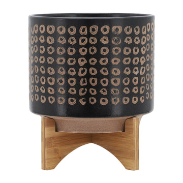 Ceramic Planter On Stand 10" - Brown