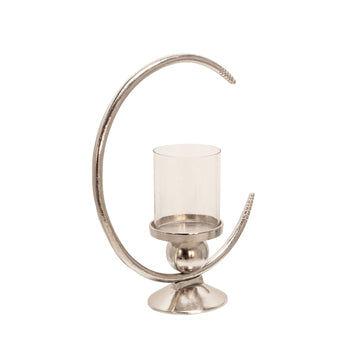 Aluminum Ring Candle Holder With Glass 19" - Silver