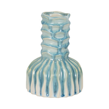 8" Coastal Ribbed Bud Vase Reactive Finish - Blue