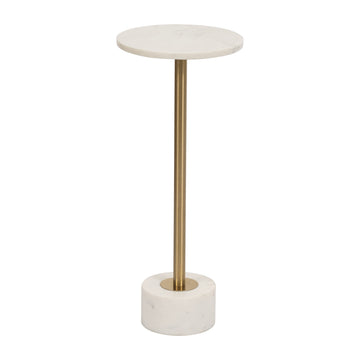 Metal Side Table Marble Top 24" - White / Gold