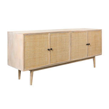 Wood 4-Door Rattan Sideboard 72 x 31" - Natural