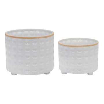 Ceramic Dimpled Footed Planter 10 / 12" (Set of 2) - White