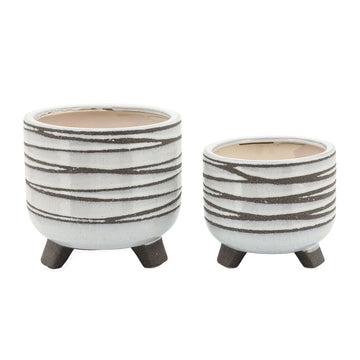 Ceramic Footed Planter 6 / 8" (Set of 2) - White