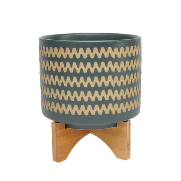 Zig-Zag Planter With Stand - Teal