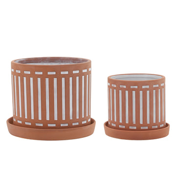 Planters With Saucer 6 / 8" (Set of 2) - Orange
