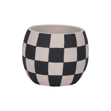 8" Checkerboard Rounded Planter - Black / White