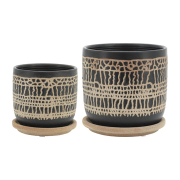Glazed Planter With Saucer 5 / 6" (Set of 2) - Black