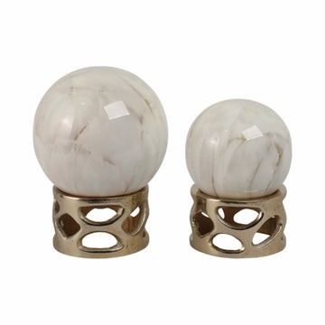 7/8" Anoka Marble Sphere Statuary (Set of 2) - White