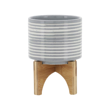 Ceramic Planter On Stand 5" - Gray