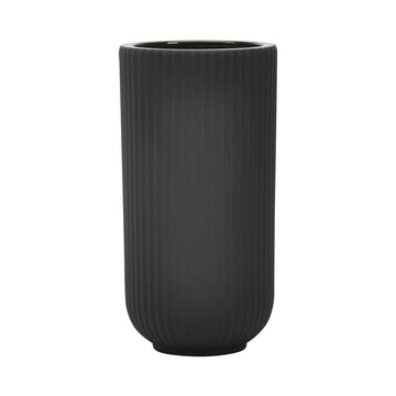 Ceramic 9" Ridged Vase - Black