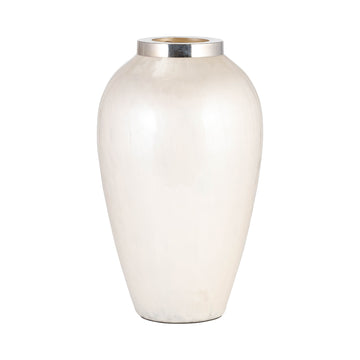 Glass Vase With Metal Ring 17" - Pearl