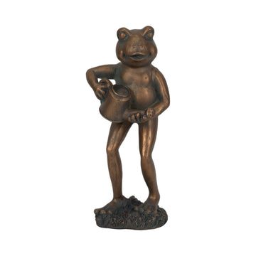 10" Frog With Watering Can - Bronze