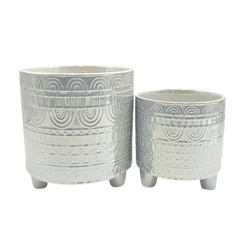 6" / 8" Iridescent Boheme Footed Planters (Set of 2) - Ivory