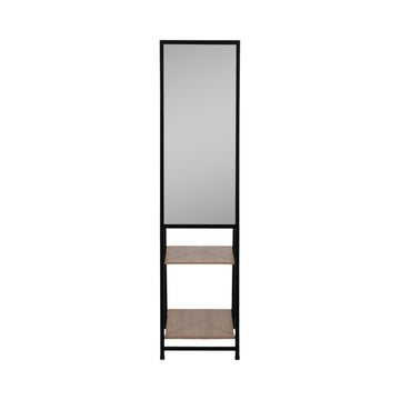 Standing Mirror With Wood Shelves 63" - Black / Natural