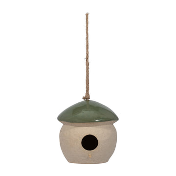 Ceramic 6" Round Bird Feeder - Green