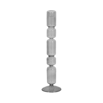 14" Mixed Bubble Taper Candleholder - Smoke