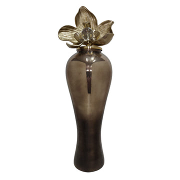 Quincy Small Oversized Vase With Metal Flower Topper 37" - Bronze