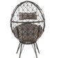 Aeven - Patio Lounge Chair - Light Gray Fabric & Black Wicker