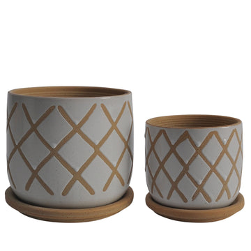 Cross Planter With Saucer 5 / 6" (Set of 2) - White
