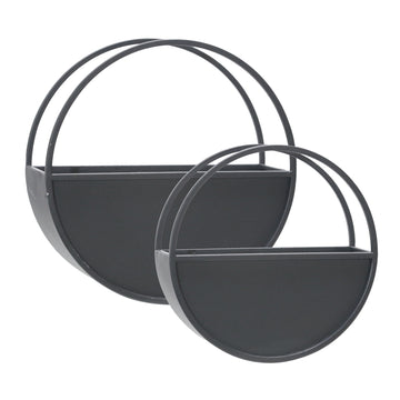 Metal Round Wall Planters 9 / 12" (Set of 2) - Black