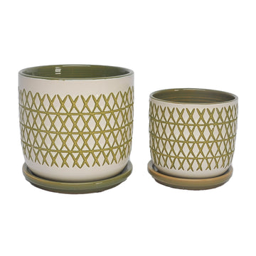 Ceramic X-Planter With Saucer 5 / 6" (Set of 2) - Olive