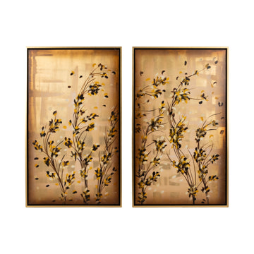 71" X 59" Hand Painted Wildflowers (Set of 2) - Gold