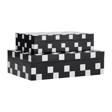 Resin (Set of 2) 10/12" Diagonal Square Boxes - White/Black