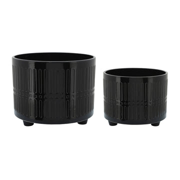 Lines Footed Planters 10 / 12" (Set of 2) - Black