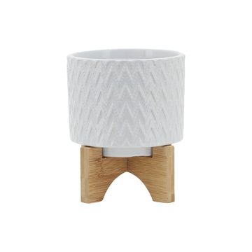 Chevron Planter With Stand 5" - White