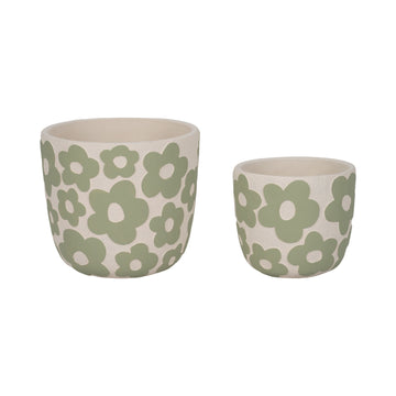 7" / 9" Flower Power Planters (Set of 2) - Light Green