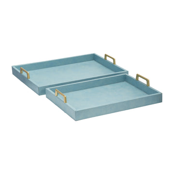 Faux Snakeskin Trays 16 / 18" (Set of 2) - Aqua