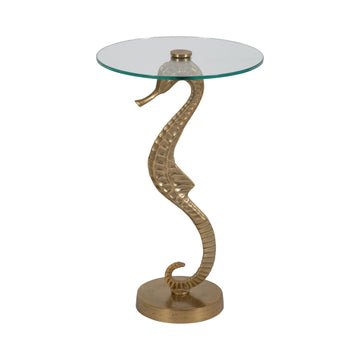 25" Seahorse Side Table Metal / Glass - Gold