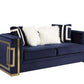 Virrux - Loveseat - Blue Velvet & Gold Finish