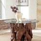 Asbury - Round Glass Top Dining Table - Clear And Natural Teak